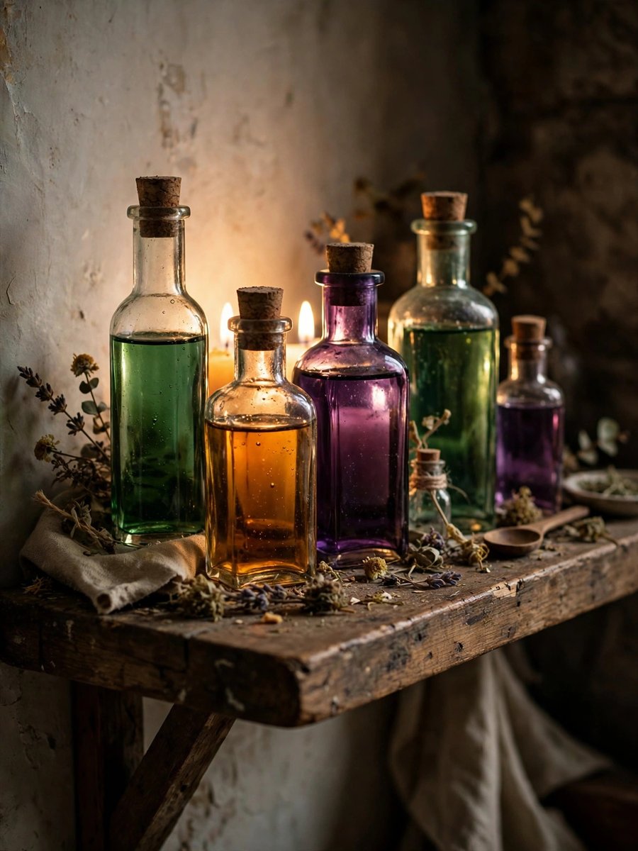 Potion bottle apothecary display – Halloween decor ideas for shelves