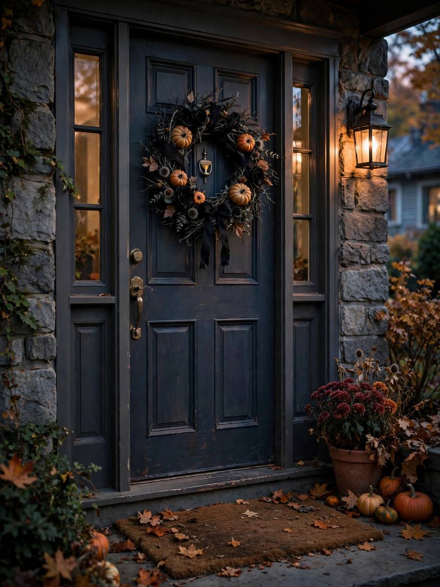 Spooky Halloween wreath on a front door – Halloween decor idea